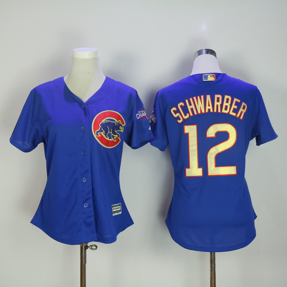 Women Chicago Cubs 12 Schwarber Blue Champion MLB Jerseys